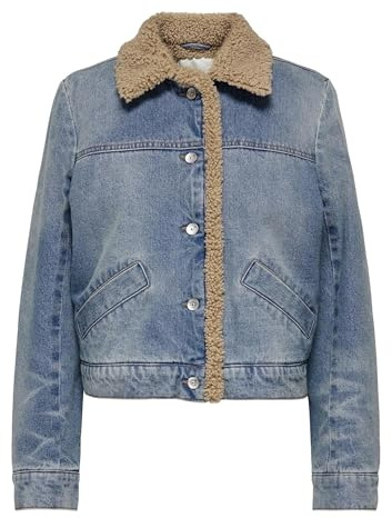 ONLY Onlnadya Ls Teddy DNM Veste Gua Jacket, Bleu, S Femme