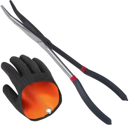 ZIGefofo 1 Pieza Alicates de Pesca Curvados 28 cm con 1 Mano Derecha Guantes de Pesca Accesorios de Pescar Alicates Multiusos Removedor de Anzuelos para Soltar Anzuelos, Bagre, Lucio, Pesca