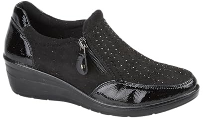 Jo & Joe Ladies Stylish Wedge Comfort Shoe with Twin Zips & Delicate Diamante Trims Sizes 4-8 (Black, UK Footwear Size System, Adult, Women, Numeric, Medium, 5)