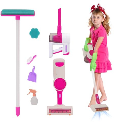 Aspirateur Enfant Jouet 3-en-1 et Balai Enfant – Kit Ménage 6 Pièces, Aspiration Réelle, Jouet pour Garçons Filles Âges 3-6 Ans, Développe la Responsabilité, l’Indépendance et la Manutention