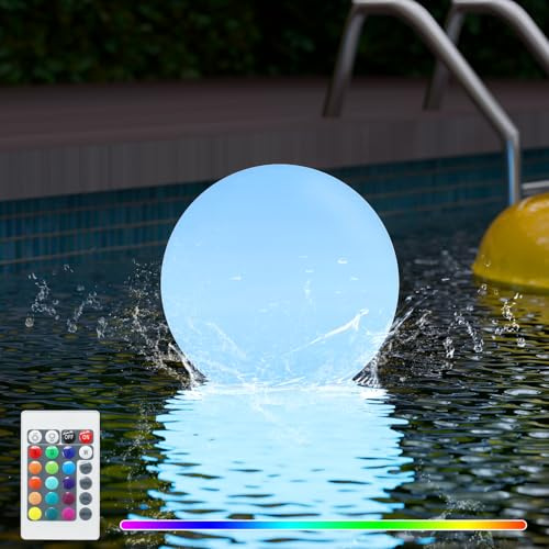 FUYO Sfera Luminosa a LED per Esterni, Pallone Solare Illuminato da 25 cm per Piscina, 16 Colori RGB, Sfera da Giardino con Telecomando, Impermeabile IP66 per Piscina, Feste, Stagno - 1 Pezzo