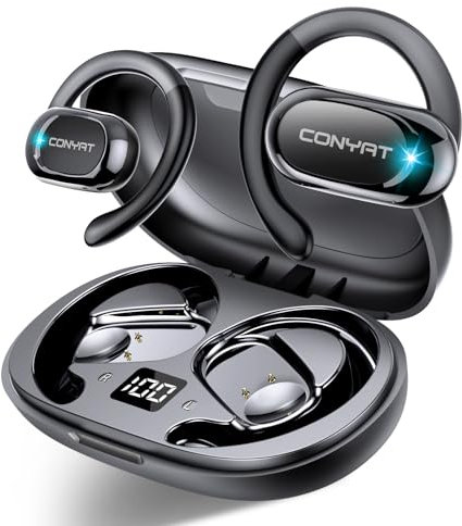 Conyat HiFi Estéreo Cascos Inalámbricos Auriculares Oreja Abierta, IPX7 Impermeable para Fitness Correr, 58H Auriculares Deportivos Bluetooth