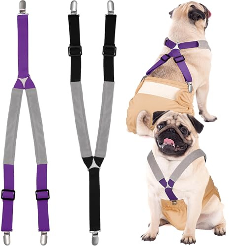 Saintrygo 2 Pcs Dog Suspenders for Diapers Female Male Belly Bands Canine Harness Keep Diaper on Your Pet for Small Medium and Large Dogs (Black,Purple,Medium)