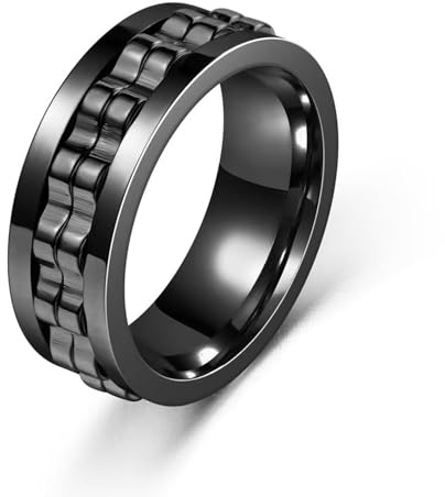 QZKJQDD Men's Anxiety Ring, Mens Black Gear Spinner Rings, Stainless Steel Fidgets, Gear Fidget Ring, Stress Relief Fidget Ring, For Men Women (style5-12)
