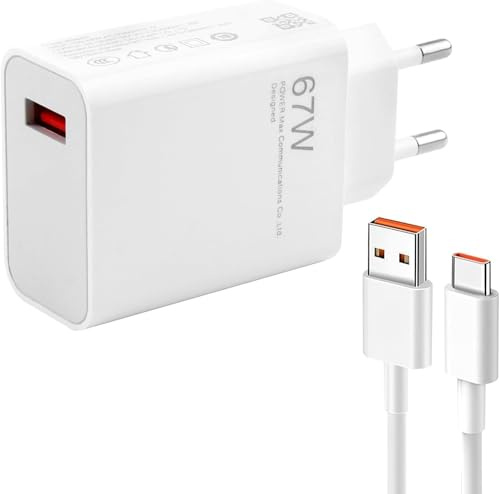 Snabbladdare 67 W med USB C-kabel 1 m för Xiaomi 15/14T Pro/14 Ultra/13T Pro/12T/13 Pro/12 Pro, Turbo laddare adapter kompatibel Redmi Note 14/13/12/11/10, Poco X7 Pro/F6/F5 Pro (67W)