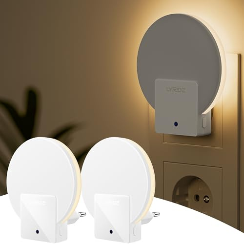 Lyridz Nachtlicht Steckdose mit Dämmerungssensor - 2 Stück Nachtlicht Hinterleuchtete in 1-50 lm - Steckdosenlicht Helligkeit Einstellbar Warmweiß (2700K) für Kinderzimmer, Treppe, Schlafzimmer, Küche