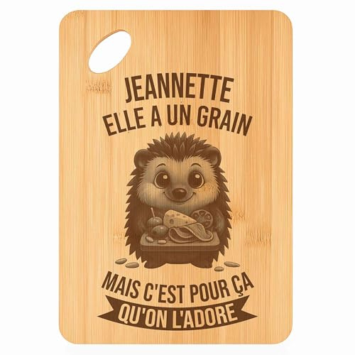 Planche à découper Jeannette Hérisson Grain - Plateau Apéro en Bambou Cadeau Gravé pour Femme Cuisine Barbecue
