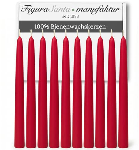 Figura Santa bivaxljus, stavljus av 100 % bivax, handgjorda sedan 1988, middagsljus, naturliga spetsljus set om 10 (röd)