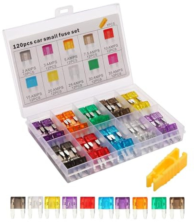 Kit de Fusibles Mini Variados - Assortment de Fusibles de Reemplazo de 120 Piezas,Accesorios De Repuesto Para Piezas Automotrices Para Marina, Autocaravana, Remolque, Camión, SUV Y