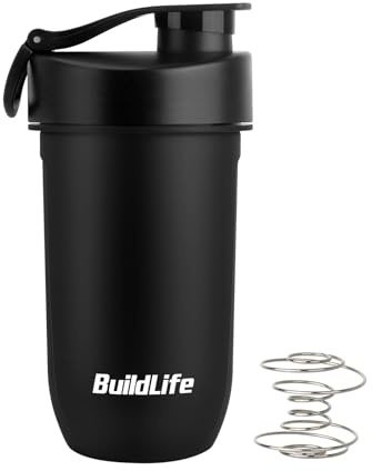 BuildLife Shaker à protéines 600 ml Anti-fuite, sans BPA, facile à nettoyer, Tritan Mélangeur spirale pour shakes crémeux, passe au lave-vaisselle Shaker protéines de qualité supérieure (Noir)