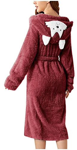 Peignoir ours en peluche pour femme – Robe de chambre moelleuse à capuche pour femme – Robe de chambre confortable pour l'hiver – Robe de nuit en polaire – Robe de nuit blanche – Pyjama léger