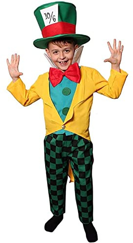 I Love Fancy Dress LTD Alice's Wonderland Hutmacher-Kostüm für Kinder – Hutmacher-Kostüm für Kinder beinhaltet Jacke, Hemdvorderseite, Hose und Hut – Welttag des Buches (4–6 Jahre)