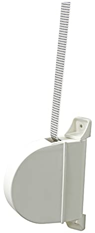 Amig - Aufputz-Gurtwickler für Rolladen, schwenkbar | Aufwickler aus Kunststoff | Mit 20 mm breitem, schwarz-weiß meliertem Gurtband | Weißes Gehäuse | Maße: 3,5 x 17,4 x 12,5 cm