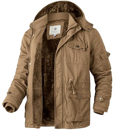 WenVen Abrigos Cálido Invierno Chaqueta Longitud Media Delgada Cazadora Entretiempo Bolsillos Múltiples Chaqueta de Lana Exteriores Hombre Caqui Small