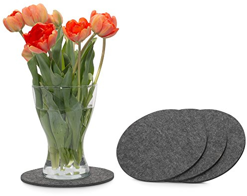 FILU Filzuntersetzer rund 20cm 4er Pack (Farbe wählbar) dunkelgrau - Untersetzer aus Filz für Tisch und Bar als Glasuntersetzer/Getränkeuntersetzer für Glas und Gläser grau