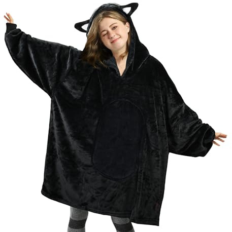 Catalonia Classy coperta indossabile uomo donna, vestito da casa invernale donna, pigiama intero invernale, felpa animali adulti, poncho pile hoodies, Regalo per adolescenti, fidanzata, moglie, Gatto