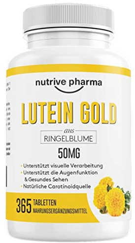 Lutein 50mg mit Zeaxanthin, Beta Carotin, Vitamin A & B2, Piperin | 365 Kapseln | Augengesundheit & Blaulicht-Schutz | Gentechnik- & glutenfrei | von nutrive pharma