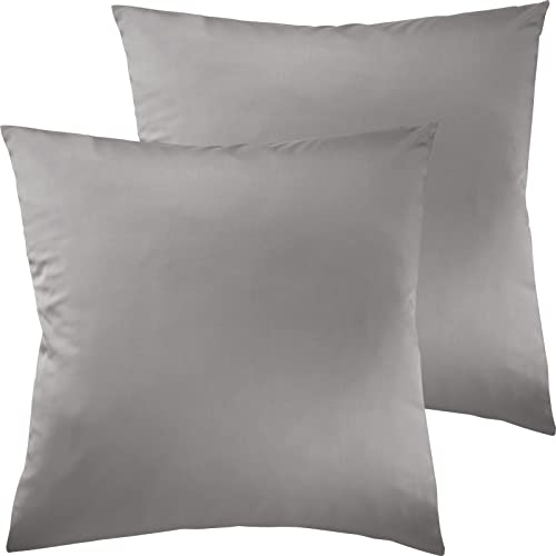 Pure Label 2er Set Mako Satin Kissenbezüge 40x40 cm aus 100% Baumwolle in grau - Traumhaft weiche Deko Kissen passend zu unseren Bettwäsche Sets