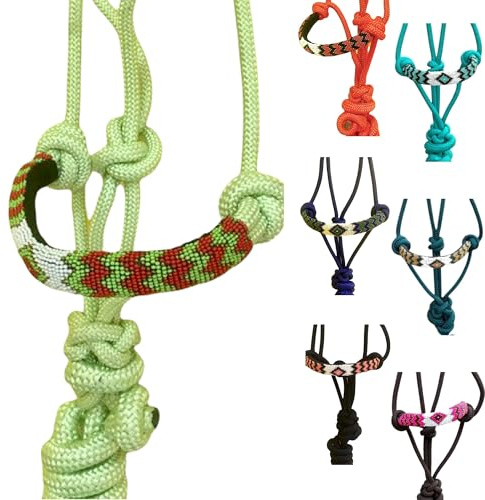 Majestic Ally Padded Beaded Nose Braided Rope Halter with 10' Matching Lead (Light Green)