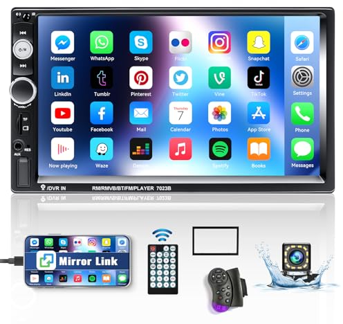 CAMECHO 2 Din Car Stereo with Bluetooth, 7 Inch HD Touch Screen Car Radio Mirror Link Bluetooth Hands Free FM Radio SWC AUX USB SD EQ MP5 Car Player with Frame +12LED Backup Camera