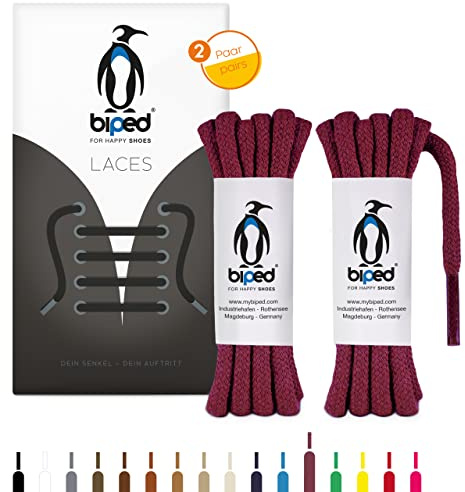 biped LACETS 2 paires de lacets ronds en coton ø 5 mm extra épais - lacets de qualité indéchirable pour chaussures en cuir, bottes et chaussures de sport - made in EU z2902(bordeaux,100 cm)