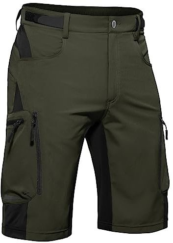 Hiauspor Kurze Hosen Herren, Leichte Wanderhose Atmungsaktiv Schnelltrocknen Cargo Bermuda Shorts Elastische Radlerhose MTB Fahrradhose Outdoorhose Radhose Sommer mit 6 Taschen (Stylish-Green, XXL)