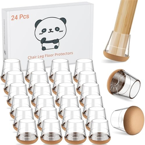 Meldel Protector Patas Sillas 24 Piezas Extra Pequeño - Transparente Silicona Protector Sillas Patas con Almohadillas de Fieltro,Eliminan el Ruido y los Arañazos