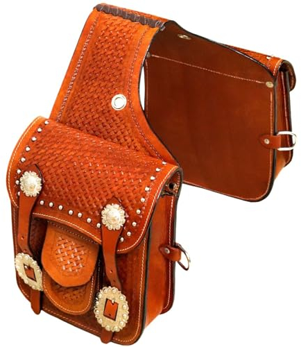 EQUIGEAR Western-Leder-Satteltasche für Pferde | Reitvergnügen Wanderritt geeignet für Reiten und Fassrennen | Satteltasche mit verstellbarem Riemen GRÖSSE: 10X10X3 SA-50