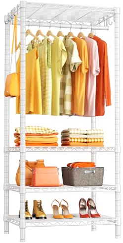 Ulif H4 Mini Portable Closet, 4 Tiers Freestanding Clothing Garment Rack for Small Space, Metal Clothes Wardrobe System for Bedroom, 23.6 W x 14 D x 76.4 H, Load 502 lbs, White