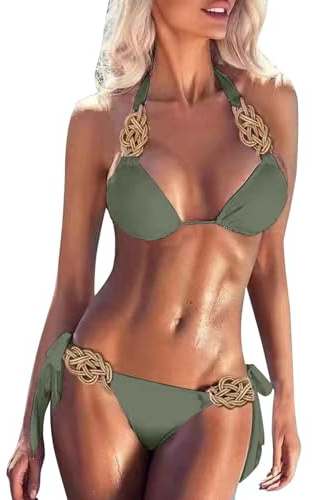 Bikinis Mujer 2024 Bikini Sexy con Sujetador Tanga Gordita Brasileño Push-Up Traje De Baño Elegante Bañadores Cuello En V Conjunto Dos Piezas Clásico Verano Trikini