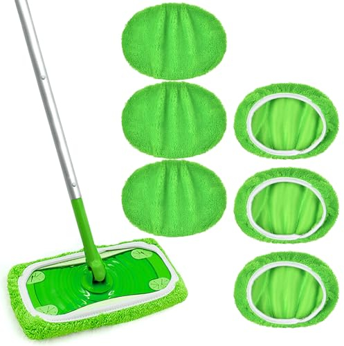 Vicloon 6 Wipes Reusable for Sweeper Mop, Washable Microfiber Sweeping Mop Refills, Reusable for Swiffer Floor Mops, Dry Sweeping Cloth Wet Mopping Cloths for Surface/Hardwood Floor Cleaning