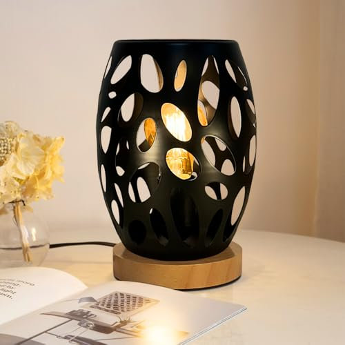 HHMTAKA Metal Lampshade Bedside Table Lamps Egg Shaped Bedroom Lamps Decorative Bedside Lamps with Edison Bulb for Bedroom Home Weddings Parties Patio Indoor (Black)