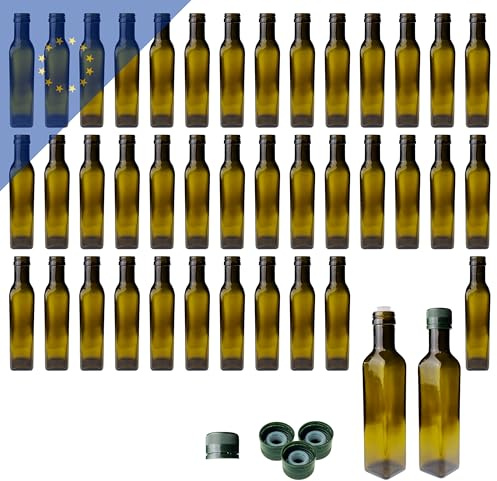 Verpackungsstadl Maraska Lot 40 bouteilles 250 ml bouchon vert PP31.5 bec verseur - Huile antique - Design qualité supérieure réutilisable
