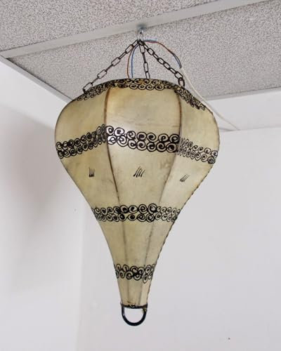 Generico Lampadario a Sospensione in Pelle e Ferro Battuto con Henné - Artigianato Marocchino 2607180945