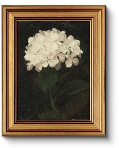 HUARCEY Gold Framed Vintage Wall Art for Living Room, Flowers Painting Canvas Prints Shelf Decor for Kitchen, Aesthetic Bedroom Wall Art, Christmas Gifts for Friends or Family (White Hydrangea 8x10)