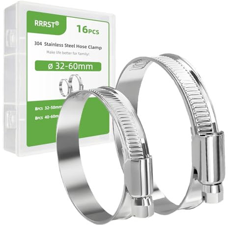 RRRST 16pcs 32-60mm collier de Serrage Metallique Inox – 304 Acier Inoxydable Résistant à La Corrosion – Pour Piscine, Machine à Laver, Jardin – 2 Tailles Collier Serrage Inox