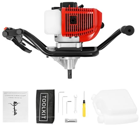 52CC 2 Stroke Gas Post Hole Digger, One Man Earth Auger Post Hole Digger with Adjustable Speed, Hole Digger Engine for Fence, Farmland and Garden