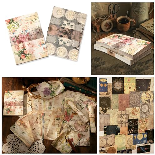 200 Hojas Papel Scrapbooking, 2 Estilos Papel Decorativo de Scrapbooking, Vintage Paper Scrapbook Decoración Scrapbook Material para DIY Manualidad Decoración Recortes Fotos Álbum