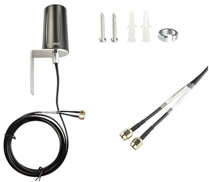 BOOBRIE Antena MIMO 4G LTE 2x2 700-3800MHz + 2.4G WIFI 2400-2500MHz Antena de doble banda MIMO impermeable 4G LTE para exteriores con cable macho RG174 SMA de 2 x 2 m para IoT/redes exteriores