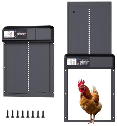 Puerta automática de gallinero, puerta automática impermeable con temporizador y modo manual, puerta de gallinero antipellizcos con pantalla LCD, abridor de puerta de gallinero de aleación de aluminio