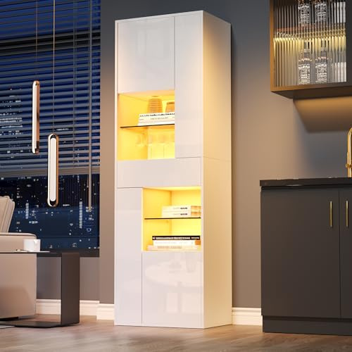 TIZZ Vetrina di vendita 55 x 38 x 170 cm Armadio alto con 1 cassetto e 4 armadi Vetrina con illuminazione a LED Design lucido Armadi da soggiorno Vetrine Bianco