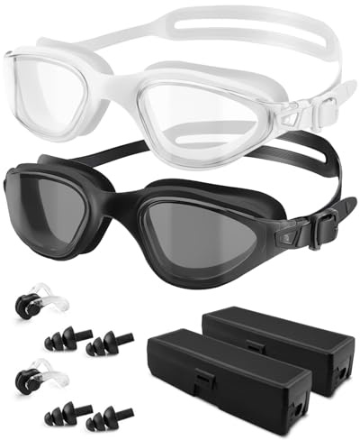 Upgrade Anti-Fog Swimming Goggles Adults 2 Pack Providing UV Protection and Secure fit Ensuring a Leak-free Swimming Experience Suitable for Both Men and Women Black and White