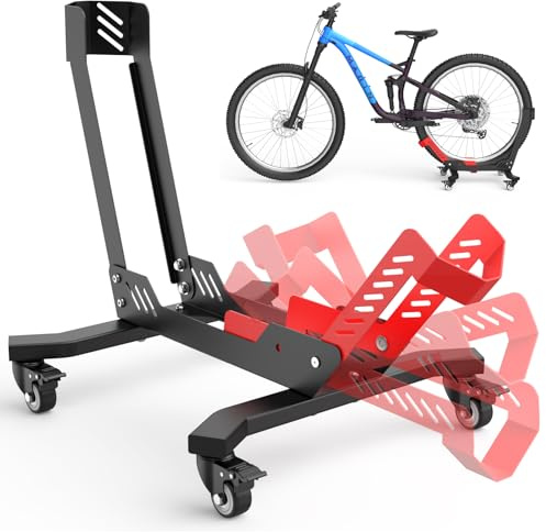 Bärbart cykelställ golv med hjul, lämplig för 24–29 tums cyklar, däckbredd upp till 3,5 tum, för förvaring inomhus och utomhus samt i garage, för MTB/E-cykel/mountainbike.
