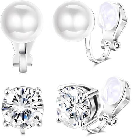 2 Coppie Orecchini per Polsini per Orecchie Donna, Perle Argento Earcuffs Donna, Ear Cuff Orecchini Non piercing, per Cartilagine Orecchini a Clip per Ragazze Ipoallergenici Regalo di Gioielli