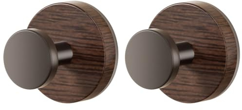 Chewtoyo Bathroom Suction Hooks, 2 Pack Walnut Wood, Knob Design, for Bathroom, Kitchen, Home