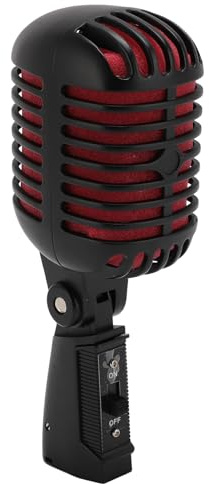 Luocute Microfono Vintage Retro Dinamico Microfono Classico per Voce Cardioide con Rack Girevole Autotensionante per la Registrazione di Performance Dal di Karaoke, Cardioide (BLACK)
