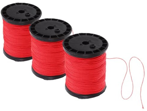 DIKACA 3 Rolls Masonry Nylon Twine Cord, Tough Flexible Construction String Lines for Building Sites and Outdoor Use, Red Nylon Rope for Bricklaying, 0.195kg