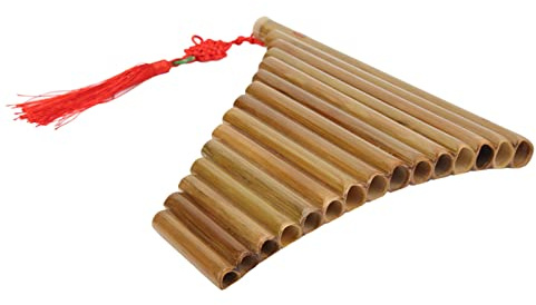 POENVFPO Panflöjt, 15 Rör G Key Traditionellt Kinesiskt Musikinstrument Bambu Träblås, med Mjuk Påse och Rengöringspinnar, för Nybörjare och Studenter (Höger Hand)