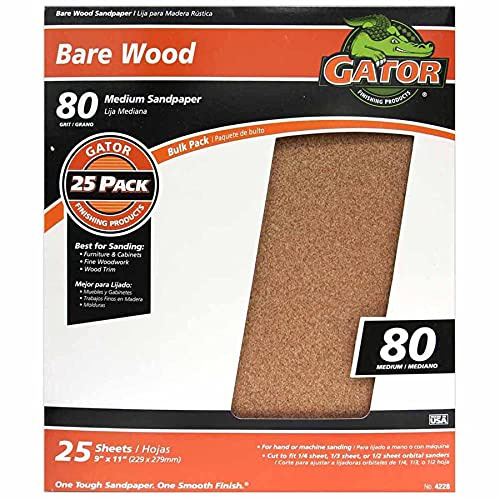 Gator 9 x 11 Bare Wood Sanding Sheets, 80 Grit, 25 Pack
