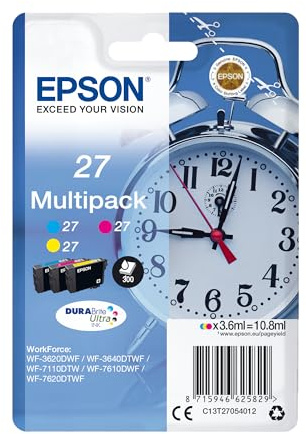 Epson 27 Alarm Clock Genuine Multipack, 3-colours Ink Cartridges, DuraBrite Ultra Ink